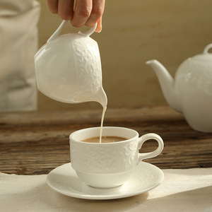 <span class=keywords><strong>Set</strong></span> Cangkir Teh Keramik Putih Embos Klasik, Perlengkapan Teh Lengkap untuk Rumah, Hotel, Kafe, Penggunaan Sehari-hari untuk Teh, Kopi, dan Sajian Teh Sore - Product Image 2