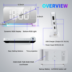 2023 RGB kỹ thuật số LED Gương bàn đồng hồ với ánh sáng ban đêm chiếu chiếu cho văn phòng nhà phòng ngủ cạnh giường ngủ Bảng trang trí nội thất - Product Image 2