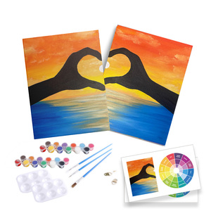 2pcs Pack DIY Paint and Sip Kits Sunset Dusk Stretch Canvas Painting Adult Selfie Paint and Sip Kits à la maison pour couple - Product Image 1