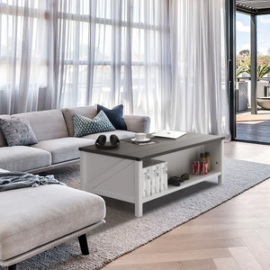 Farmhouse <strong>Furniture</strong> 3 Hidden Storage Compartments <strong>Smart</strong> Coffee Table Wood with Storage - Product Image 3