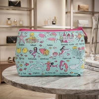 Sac à cosmétiques imperméable et réutilisable avec imprimé de dessin animé, sac de rangement léger pour articles de toilette de voyage, petite pochette de maquillage écologique pour femmes