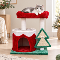 Arbre à chat festif de Noël en sisal avec niches douillettes, griffoirs, plateformes d'escalade et balles suspendues