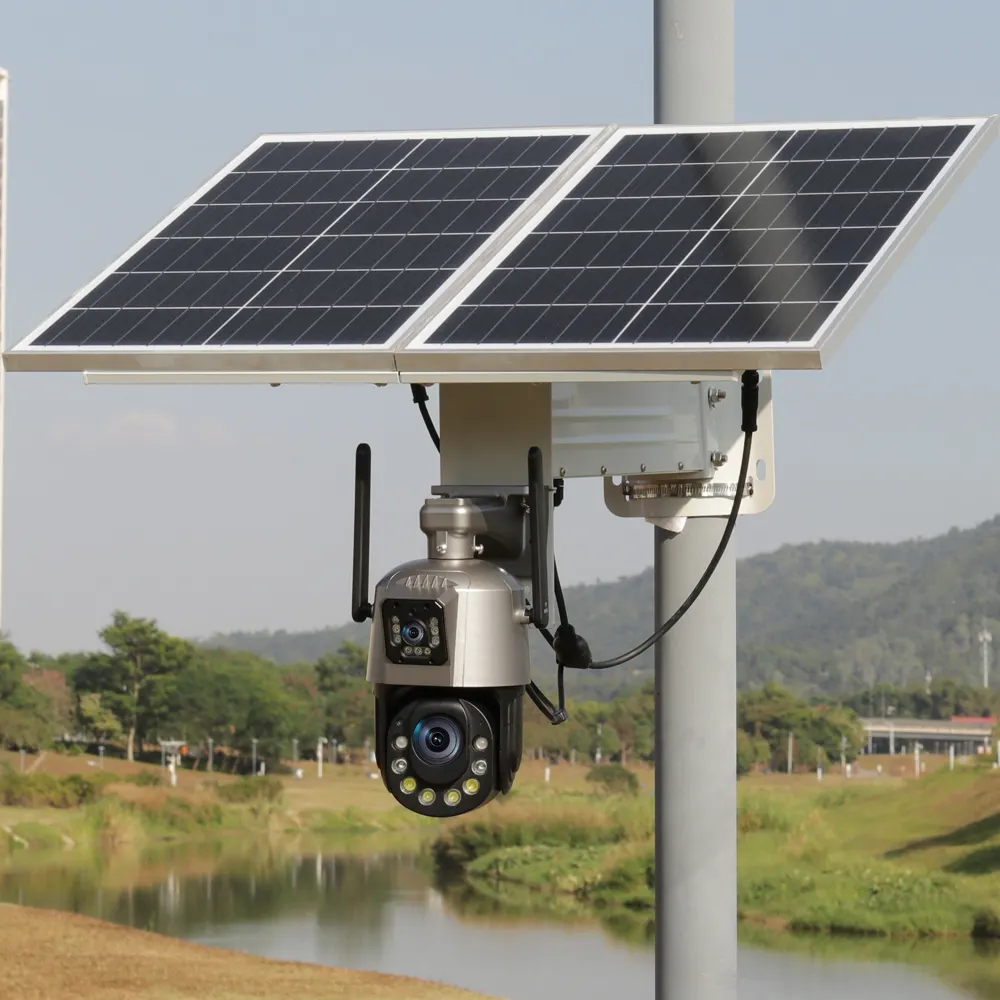 TecDeft 100m Ir Câmera de Segurança Solar Impermeável Ao Ar Livre Câmera de Alarme de Lente Dupla Solar Cctv para Fazenda