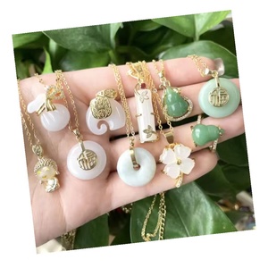 Jade Necklace Elephant Mini Buddha Shape Pendant Charms Jewelry Bamboo Fashion Chinese 2021 Women Clover Lucky White Cute Brass