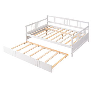 Canapé-lit en bois massif blanc avec barrière de sécurité et lit gigogne pour chambre à coucher, meubles multifonctionnels pour enfants, adultes et personnes âgées - Product Image 5