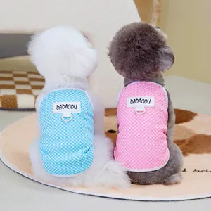 Venta al por mayor ropa para mascotas diseños de marca de moda Primavera Verano ropa para perros azul Rosa perro chaleco para perros pequeños y medianos