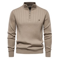 Polos décontractés pour hommes en maille à manches longues, col montant avec fermeture éclair métallique 1/4, en stock, conception personnalisée OEM