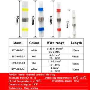 200 pièces kit de connecteurs de fil de joint à souder bout à bout thermorétractable borne de fil à sertir électrique isolée étanche pour bateau automobile