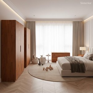 Armoire horizontale basse SINTERIOR en bois d'acacia massif, meuble de rangement modulaire, commode en bois, banc, mobilier de chambre - Product Image 1