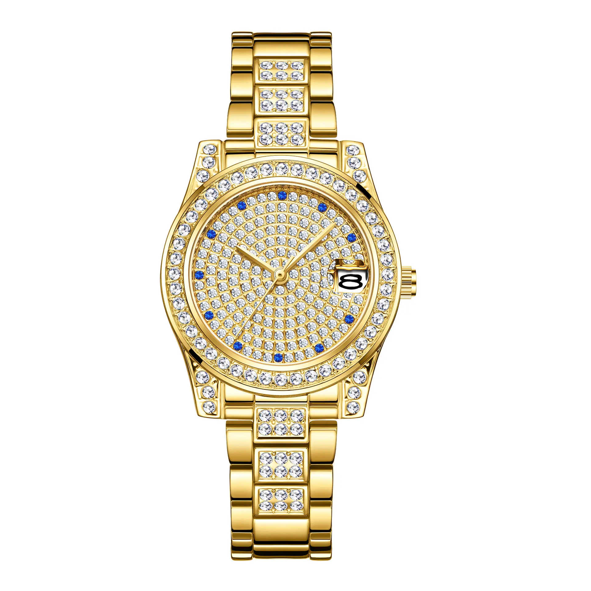 Latest Women's Gold Watch Most beautiful Business Quartz Watch 32mm Auto Date Full Diamond Ladies Dress Watches Bs 1682D