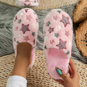 Women's Fashion Multi-Color Star Plush Indoor <b>Sandals</b> Soft Cotton Fabric Anti-Slippery Comfortable for Slippers with Fur Style - Product Image 3