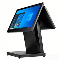 Terminal POS de Doble Pantalla al por Mayor de Fábrica POFX, Pantalla Táctil Principal de 15.6 Pulgadas + Pantalla para Clientes de 11.6 Pulgadas, Lector de Tarjetas MSR, OEM ODM POS