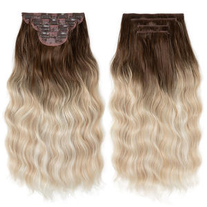 Extensions de cheveux à clipser pour femmes, <span class=keywords><strong>4</strong></span> pièces, épaisses, double trame, longues, ondulées, en mélange synthétique doux, 22 pouces, blond cassé - Product Image 6