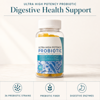 Gummies Probiotiques Ultra Puissants Prêts à l'Expédition avec Fibres Prébiotiques, Enzymes Digestives, Soutien Digestif et Immunitaire pour la Santé Intestinale