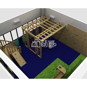 Moetry Sensory Room Kids Indoor <strong>Play</strong> Jungle Gym Wooden Monkey Bars Climbing <strong>Frame</strong> with Gymnastic Therapy Swing - Product Image 3