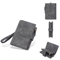 Dompet Pendek Wanita Kulit PU Mewah Vintage, Dompet Lipat Kancing Tekan, Tali Pergelangan Tangan, Penutup Ritsleting, Kantong Koin, Multi Kartu