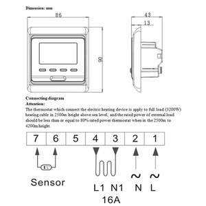 Thermostats électroniques <span class=keywords><strong>E51</strong></span> 15A au design moderne, résistants au feu et écologiques, pour chauffage au sol, capteur inclus pour utilisation en appartement - Product Image 5