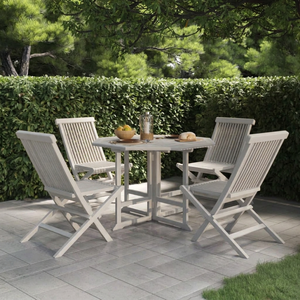 Foldable Teak <b>Garden</b> <b>Set</b> Solid Wood Table and 4 Chairs Outdoor Patio Furniture Rustic - Product Image 1