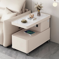 Mesa Auxiliar Inteligente Moderna de Lujo, de Madera, con Carga Inalámbrica LED, Cajón, Altavoz, para Sala de Estar, Dormitorio, Diseño Giratorio y Móvil