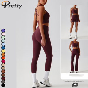 Set Olahraga Wanita Grosir 2pcs, Atasan Vest Punggung Terbuka & Legging Ribbed, Baju Yoga, Pakaian Olahraga Athleisure, Legging Pinggul - Product Image 4