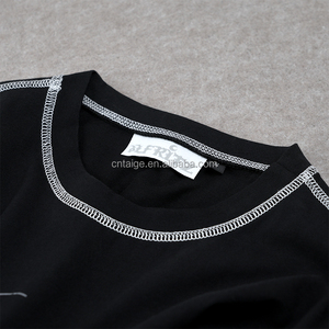 Wholesale <strong>Custom</strong> <strong>Design</strong> 100% Cotton T-shirt Boxy Fit White Contrast Black Cropped T Shirt - Product Image 6