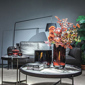 Decoración para el Hogar, Obra de Arte Grande para Mesa, Color Rojo Vino, Florero de Vidrio Acanalado Estilo Terrario - Product Image 6