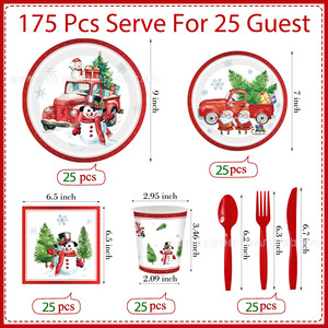 Kit de Artículos Desechables para Fiesta de Navidad con Diseño de Muñeco de Nieve, Platos de Papel, Vasos, Servilletas y Cubiertos para Celebraciones Navideñas - Product Image 2