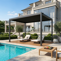 Pergola à lames orientables en acier au carbone Q235 avec structure en aluminium, réglage manuel, protection contre la pluie pour balcon, bord de piscine, jardin, design moderne
