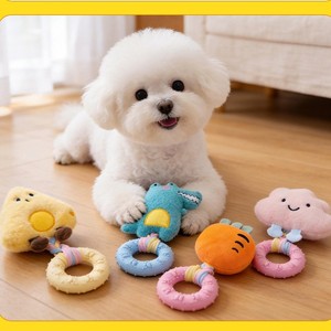 Jouets à mâcher en peluche mignons pour petits chiens, anneaux de dentition couineurs de dessin animé, ensemble de jouets d'intérieur pour animaux de compagnie - Product Image 6