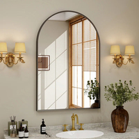 Miroirs de salle de bain muraux de style Art Déco avec écran LED et cadre en aluminium noir, style arqué décoratif pour la maison