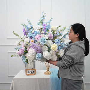 Artificial Wedding Table Floral ball Arrangements Decoration Silk Blue Rose Wedding Centerpieces <b>Flower</b> Ball for Sale - Product Image 1