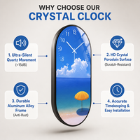 Jam Dinding Porselen Kristal HD Motif Pantai, Lukisan Langit Biru dan Payung Pantai untuk Hotel