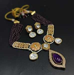 Hot Selling Traditional Jewelery Indian Wholsaler Kundan Studded Oval Design <b>Necklace</b> Set Stude Earrings For Women & Girl - Product Image 1