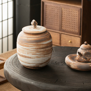 Stone Top Tea Jar Grobe Keramik Vorrats glas im japanischen Stil Große Kapazität Tee lager Versiegelter Tee behälter Lagert ank - Product Image 1