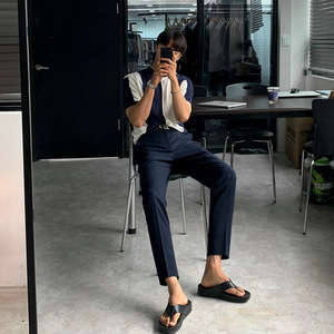 เสื้อแฟชั่นแขนสั้นสำหรับผู้ชายเสื้อคอกลมถักสำหรับฤดูร้อน - Product Image 2