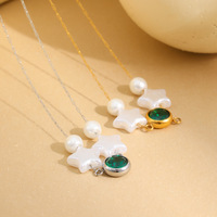 Collier en acier inoxydable 316L, collier avec étoile, imitation perle, pendentif en zircon vert