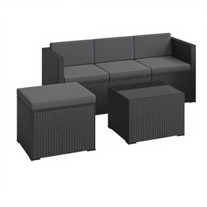 Conjunto de Sofá de Ratán Moderno para Exteriores con Cojines, Muebles de Jardín Resistentes a la Intemperie para 3 Personas, Diseño Contemporáneo - Product Image 1