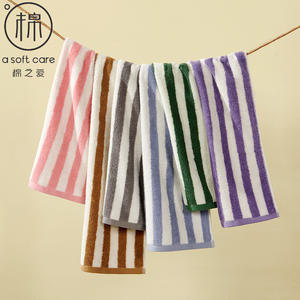 ผ้าเช็ดหน้าลายทางผ้าฝ้ายแท้ 34x74 ซม. ผ้าแจ็คการ์ด 32 ชั้น นุ่ม ซึมซับดี ใช้ในบ้าน สีเทา สีม่วง สีน้ำตาล สีชมพู สีฟ้า สีเขียว - Product Image 4