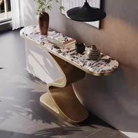 Table console en acier inoxydable avec plateau en marbre, base sur piétement, design moderne, meubles de salon, stable, durable, luxe, villa