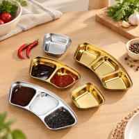 Plat à condiments divisé en acier inoxydable SUS304 plaqué or pour restaurant Hot Pot, assiette multi-compartiments pour sauces, vinaigre et piment