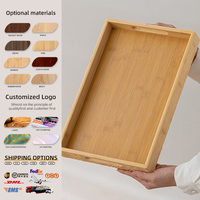 Natural Bamboo Serving Tray With Handles Rectangular for Tea Coffee Breakfast Fruit Food Home Kitchen Use