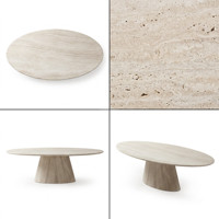 Table basse ovale de luxe en travertin naturel avec piétement conique pour salon, hôtel, salle à manger, villa – Taille personnalisée