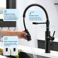 Robinet de cuisine commercial noir mat avec douchette extractible, mitigeur monocommande pour évier, montage sur plan pour maison et restaurant