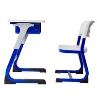 Ensemble bureau et chaise d'école à hauteur fixe avec panneau latéral moulé, table d'étude bleue et blanche, mobilier ergonomique pour enfants en classe