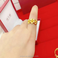 Cincin Wanita Retro Berlapis Emas Tebal dengan Motif Bunga Besar, Warna Emas Tahan Lama, Perhiasan Pengantin