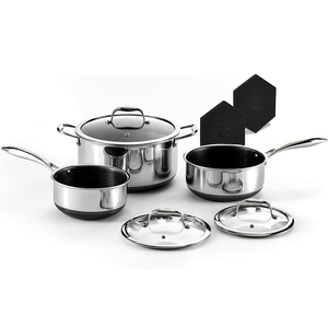 Juego de Ollas y Sartenes de Alta Calidad, Estilo Moderno, con Tapas de Vidrio, Acero Inoxidable Triple - Product Image 1