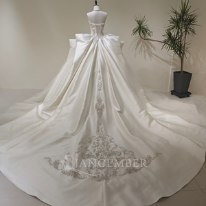 LY96 Royal Boat Neck Satin <b>Crystal</b> Beaded Empire Bridal Wedding Ball Gowns <b>Dresses</b> - Product Image 2