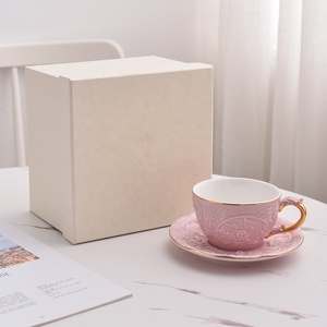 European Relief Flower Eco-Friendly Bone China Cup and Plate <b>Set</b> Modern Luxury Design for Afternoon <b>Tea</b> and Business <b>Gifts</b> - Product Image 4