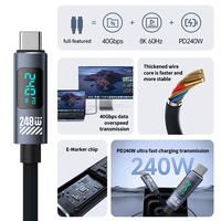 Câble USB4 240W 1,2M USB C vers USB C 8K Thunderbolt avec affichage LED pour iPad iPhone