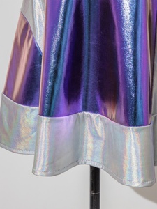 Girls Space Costumes Metallic <b>Crop</b> <b>Top</b> Pleated <b>Skirt</b> Iridescent Shoulder Pads Futuristic Dance Cheer Performance Wear Custom - Product Image 5